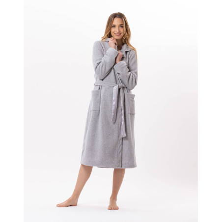 Peignoir croisé en polaire ESSENTIEL Gris Chine | Lingerie le Chat
