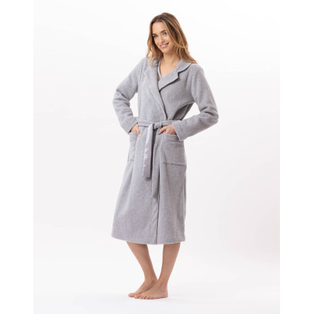 Fleece crossed dressing gown ESSENTIEL China Grey | Lingerie le Chat