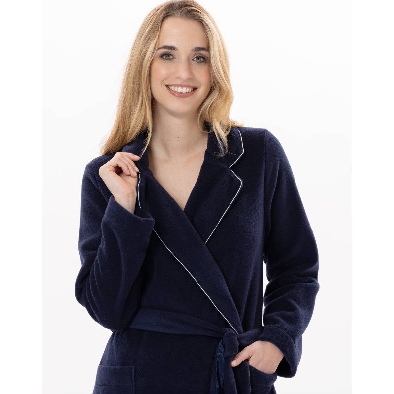 Peignoir croisé en polaire ESSENTIEL Marine | Lingerie le Chat