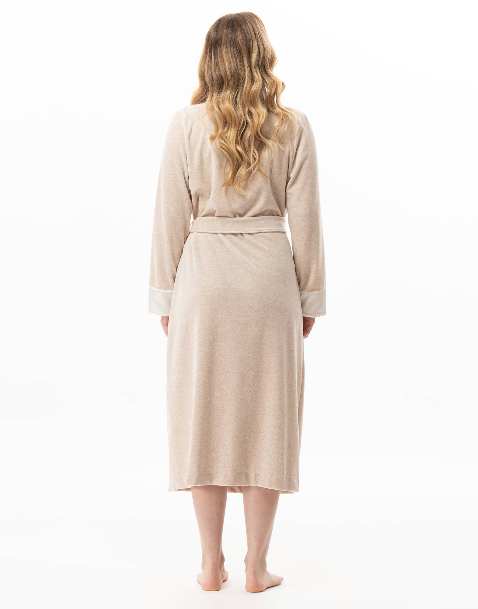 Velvet crossed dressing gown ESSENTIEL Beige China | Lingerie le Chat Velvet crossed dressing gown ESSENTIEL Beige China | Lingerie le Chat