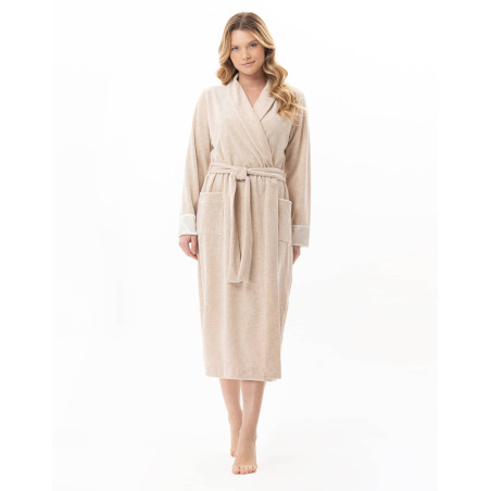 Peignoir croisé en velours ESSENTIEL Beige Chine | Lingerie le Chat