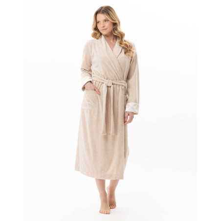 Velvet crossed dressing gown ESSENTIEL Beige China | Lingerie le Chat