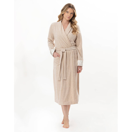 Velvet crossed dressing gown ESSENTIEL Beige China | Lingerie le Chat