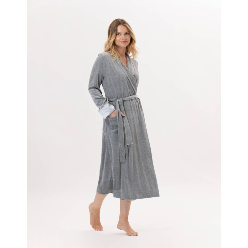 Peignoir croisé en velours ESSENTIEL Gris Chine | Lingerie le Chat