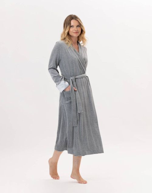 Peignoir croisé en velours ESSENTIEL Gris Chine | Lingerie le Chat