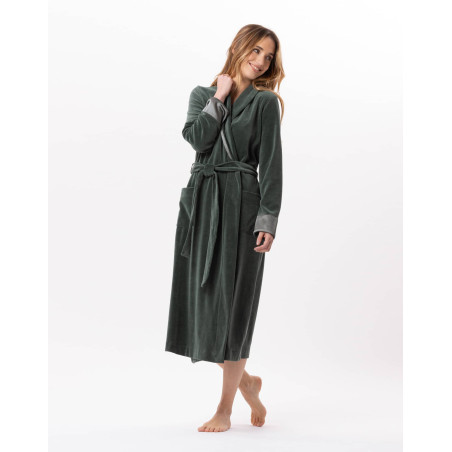 Velvet crossed dressing gown ESSENTIEL Lichen | Lingerie le Chat