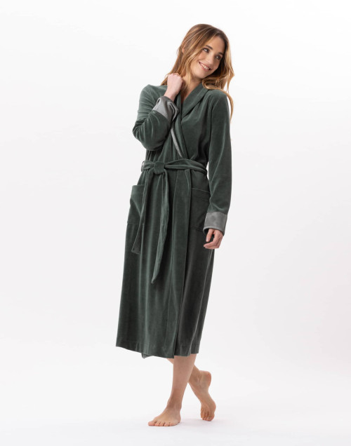 Velvet crossed dressing gown ESSENTIEL Lichen | Lingerie le Chat