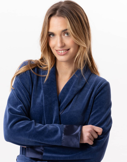 Velvet crossed dressing gown ESSENTIEL Blue | Lingerie le Chat