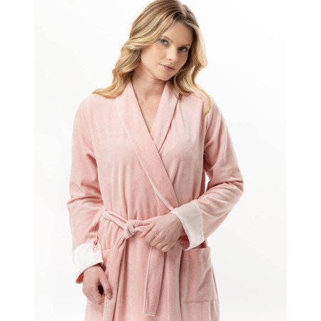 Velvet crossed dressing gown ESSENTIEL Pink | Lingerie le Chat