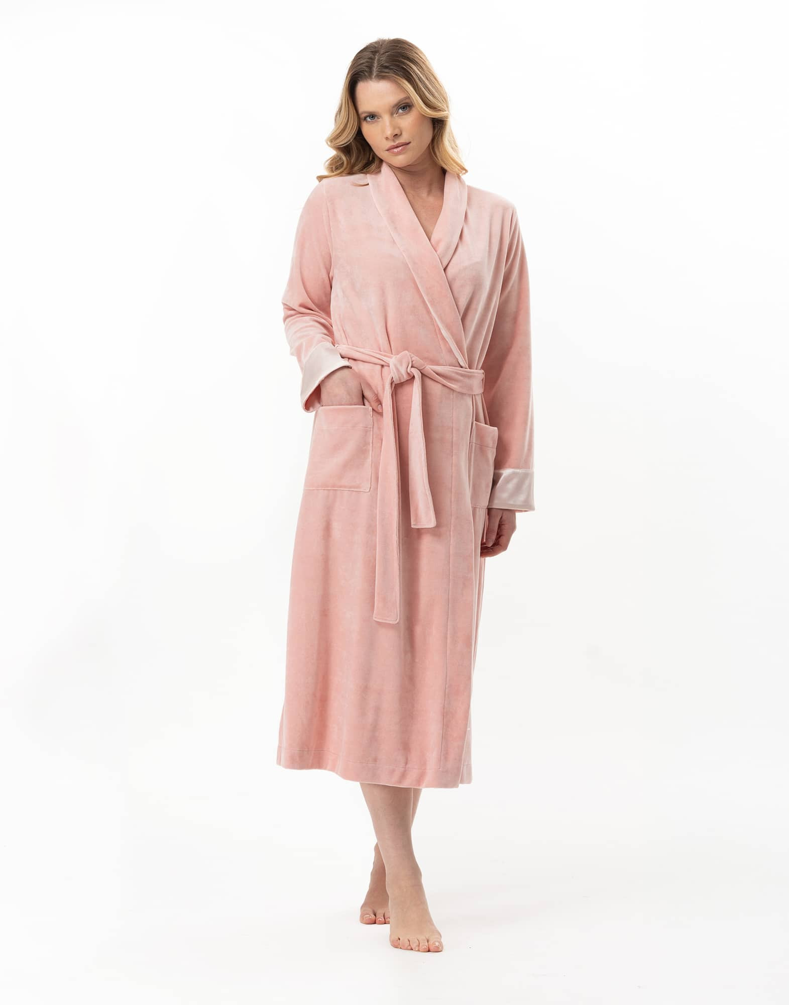 Velvet crossed dressing gown ESSENTIEL Pink | Lingerie le Chat Velvet crossed dressing gown ESSENTIEL Pink | Lingerie le Chat