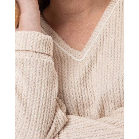 Ensemble homewear en maille tricot SHETLAND Beige | Lingerie le Chat