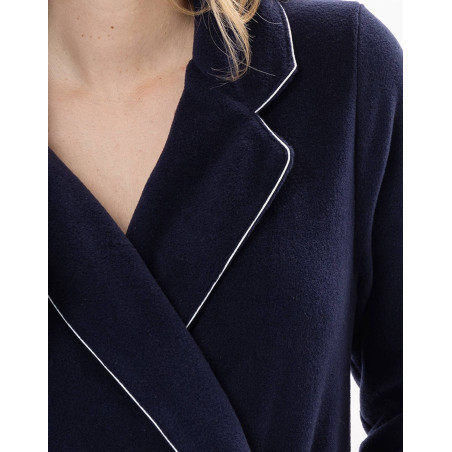 Fleece crossed dressing gown ESSENTIEL Navy Blue | Lingerie le Chat