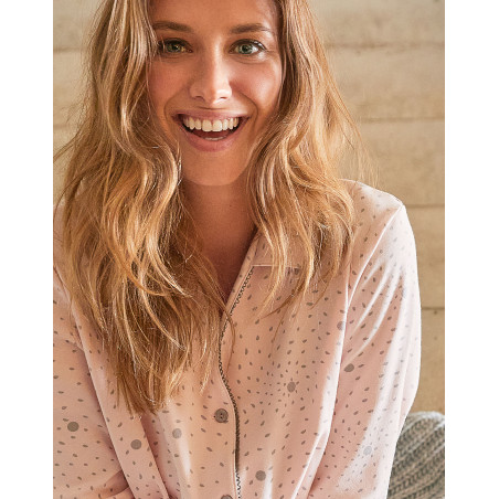 Pyjama boutonné en coton COSY Rose/Gris | Lingerie le Chat
