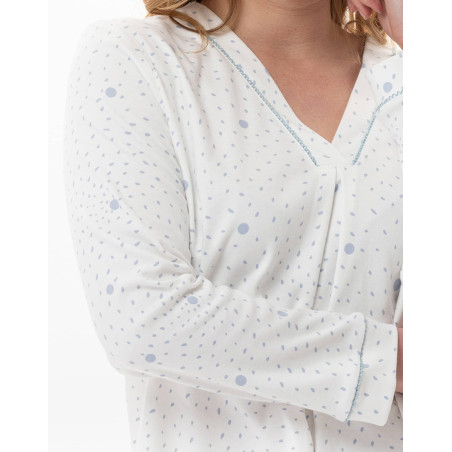 Pyjama en coton COSY Ecru / Ciel | Lingerie le Chat