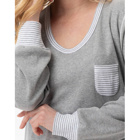 Long cotton nightdress FLOCON China Grey | Lingerie le Chat