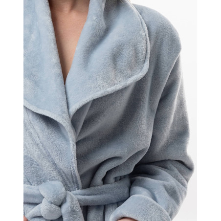 Peignoir croisé long en peluche flanelle ESSENTIEL Ciel | Lingerie le Chat
