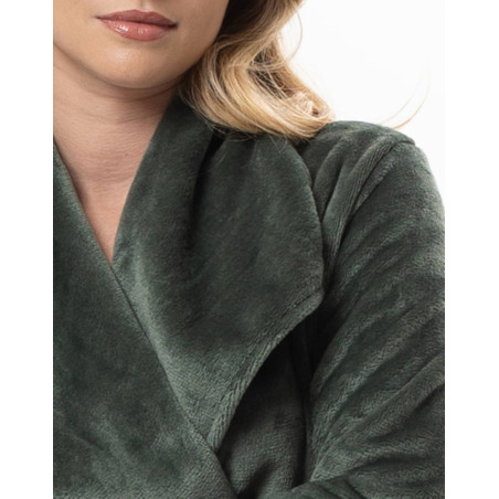Plush flannel crossed dressing gown ESSENTIEL Lichen | Lingerie le Chat