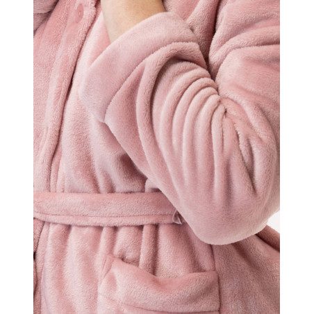Robe de chambre en peluche flanelle ESSENTIEL H51B blush| Lingerie le Chat