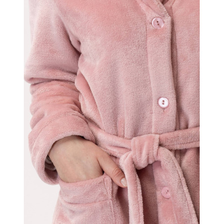 Robe de chambre en peluche flanelle ESSENTIEL H51B blush| Lingerie le Chat