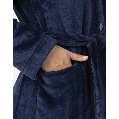 Robe de chambre boutonnée en peluche flanelle ESSENTIEL Marine