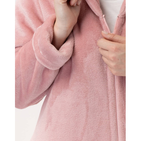 Plush flannel bathrobe ESSENTIEL H56B blush| Lingerie le Chat
