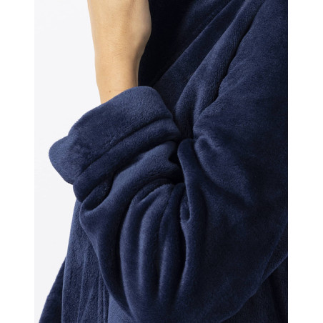 Robe de chambre en peluche flanelle ESSENTIEL H56B marine  | Lingerie le Chat