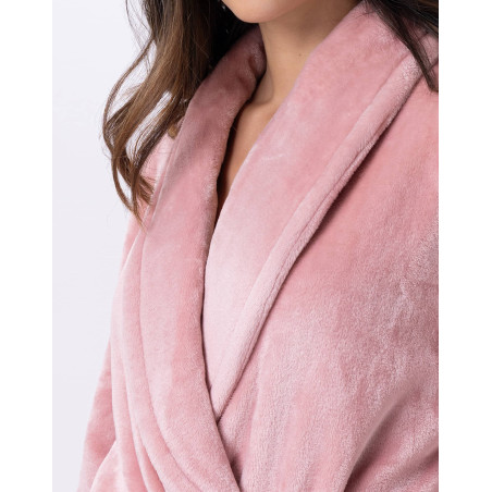 Plush flannel twill bathrobe ESSENTIEL H61B in blush | Lingerie le Chat