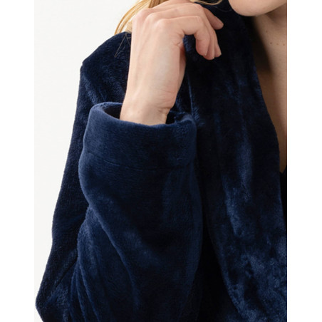 Peignoir croisé en peluche flanelle ESSENTIEL Marine  | Lingerie le Chat