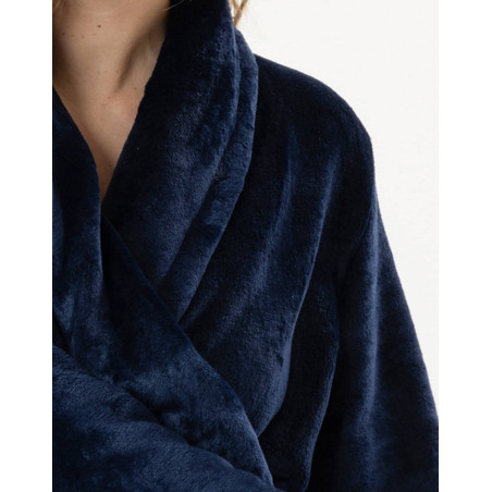 Peignoir croisé en peluche flanelle ESSENTIEL Marine  | Lingerie le Chat
