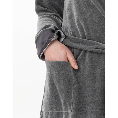 Velvet crossed dressing gown ESSENTIEL Anthracite China | Lingerie le Chat