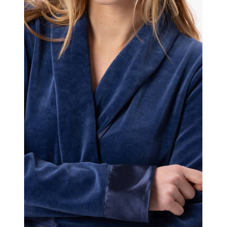 Velvet crossed dressing gown ESSENTIEL Blue | Lingerie le Chat