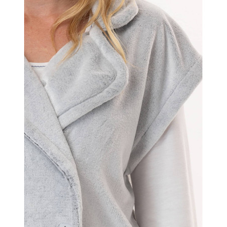 Short-sleeved button-down jacket in plush flannel ESSENTIEL Grey | Lingerie le Chat