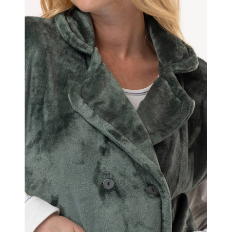 Short-sleeved button-down jacket in plush flannel ESSENTIEL Lichen | Lingerie le Chat