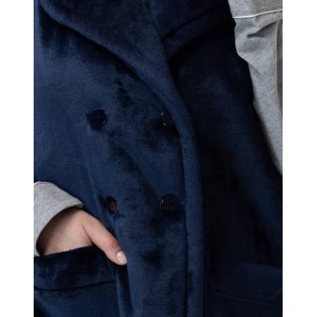Short-sleeved button-down jacket in plush flannel ESSENTIEL Navy Blue | Lingerie le Chat