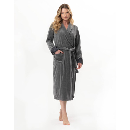 Velvet crossed dressing gown ESSENTIEL Anthracite China | Lingerie le Chat