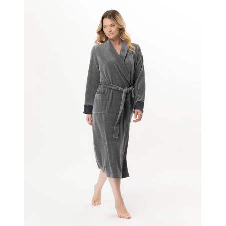 Velvet crossed dressing gown ESSENTIEL Anthracite China | Lingerie le Chat