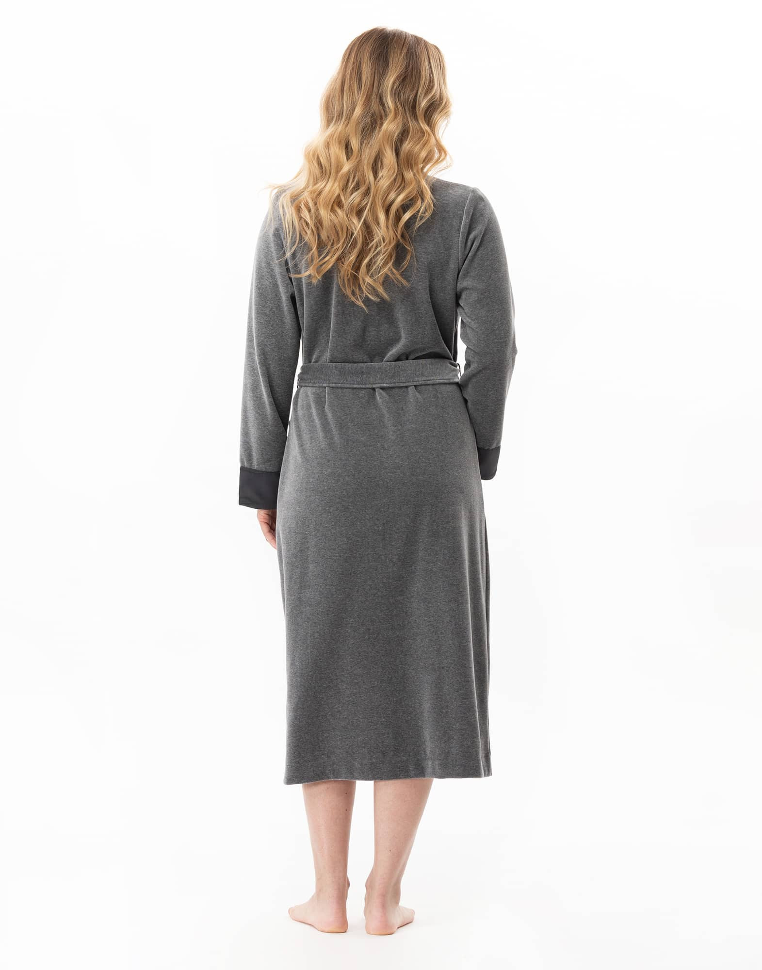 Velvet crossed dressing gown ESSENTIEL Anthracite China | Lingerie le Chat Velvet crossed dressing gown ESSENTIEL Anthracite China | Lingerie le Chat