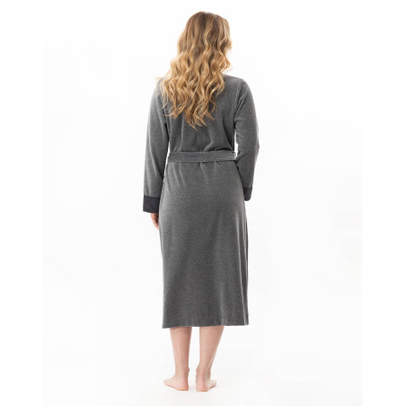 Velvet crossed dressing gown ESSENTIEL Anthracite China | Lingerie le Chat