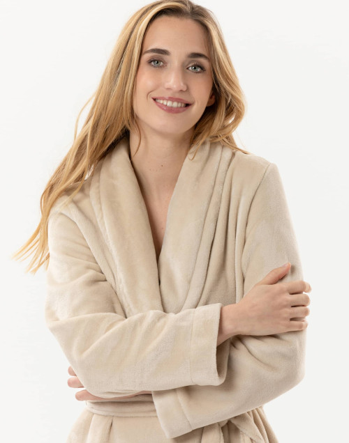 Peignoir croisé flanelle ESSENTIEL H61B coquille  | Lingerie le Chat