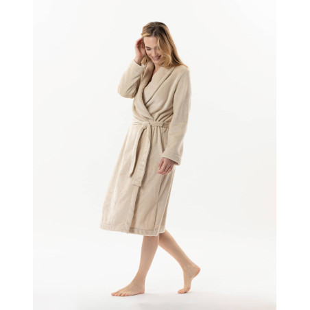 Plush flannel twill bathrobe ESSENTIEL H61B in shell | Lingerie le Chat