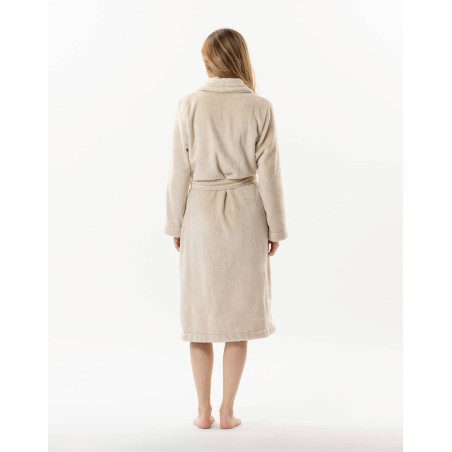 Plush flannel twill bathrobe ESSENTIEL H61B in shell | Lingerie le Chat