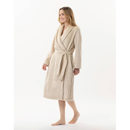 Plush flannel twill bathrobe ESSENTIEL H61B in shell | Lingerie le Chat