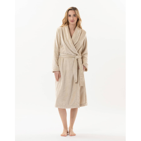 Plush flannel twill bathrobe ESSENTIEL H61B in shell | Lingerie le Chat