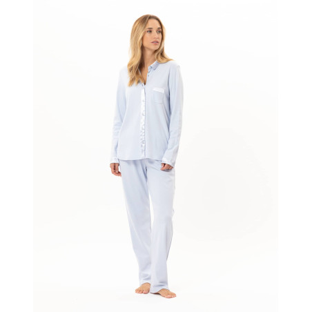 Cotton  button-down pyjamas ANDY Sky | Lingerie le Chat