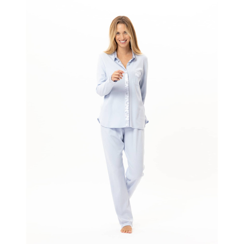 Pyjama boutonné en coton ANDY Ciel | Lingerie le Chat
