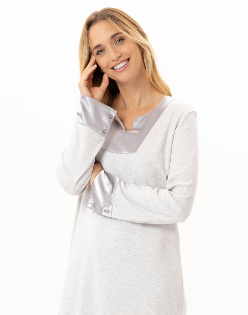 Chemise de nuit longue en coton ANDY Gris Chine | Lingerie le Chat