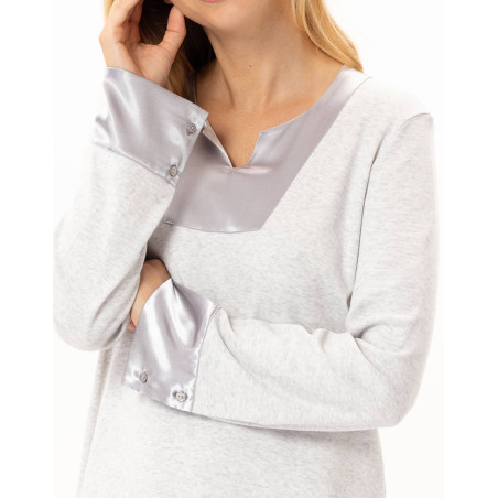 Chemise de nuit longue en coton ANDY Gris Chine | Lingerie le Chat