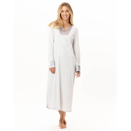 Chemise de nuit longue en coton ANDY Gris Chine | Lingerie le Chat