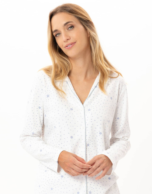 Pyjama boutonné en coton COSY Ecru / Ciel