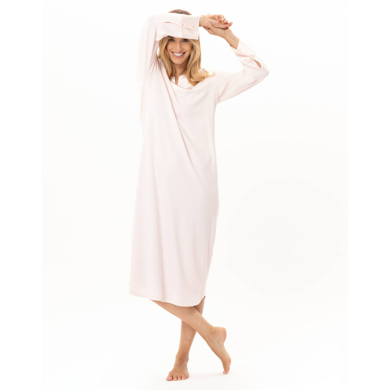 Chemise de nuit longue en coton ANDY Rose | Lingerie le Chat